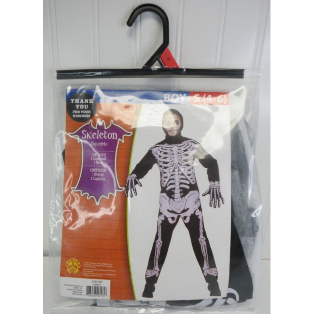 Halloween Kids Skeleton Costume Jumpsuit Hood Boys Size Small 4-6 New